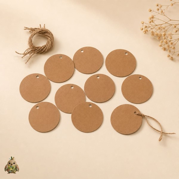 Etichete kraft rotunde cu snur de iuta, set 10 bucati Etichete kraft rotunde cu snur de iuta, set 10 bucati