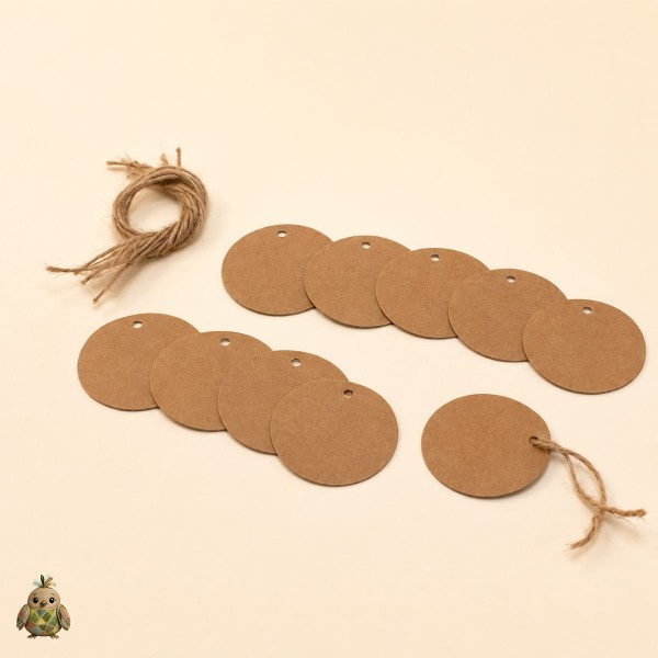 Etichete kraft rotunde cu snur de iuta, set 10 bucati Etichete kraft rotunde cu snur de iuta, set 10 bucati