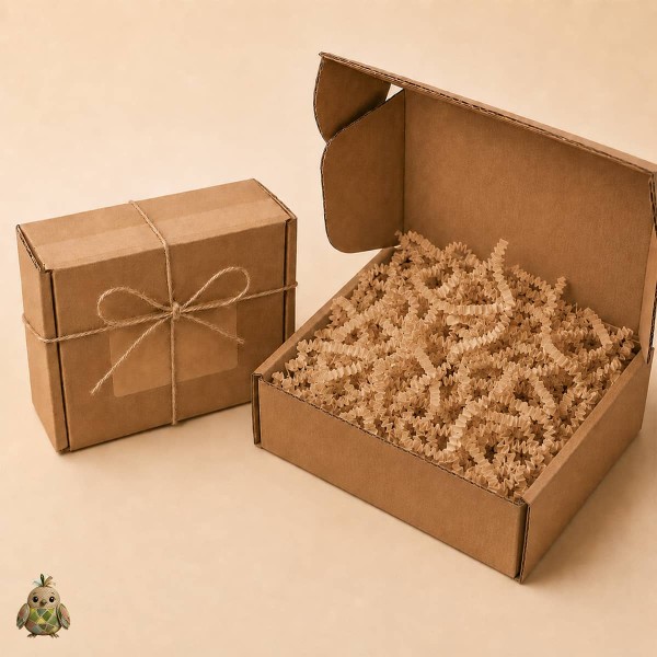 Hartie maruntita zig-zag kraft pentru umplutura, 100 g – cutie kraft reutilizabila 210 x 150 x 50 mm