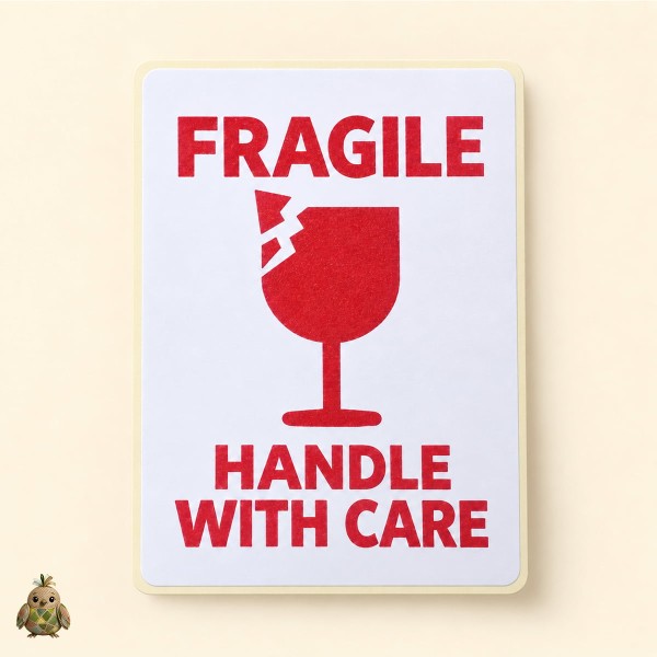 Sticker de avertizare FRAGILE – Handle With Care, rosu pe alb