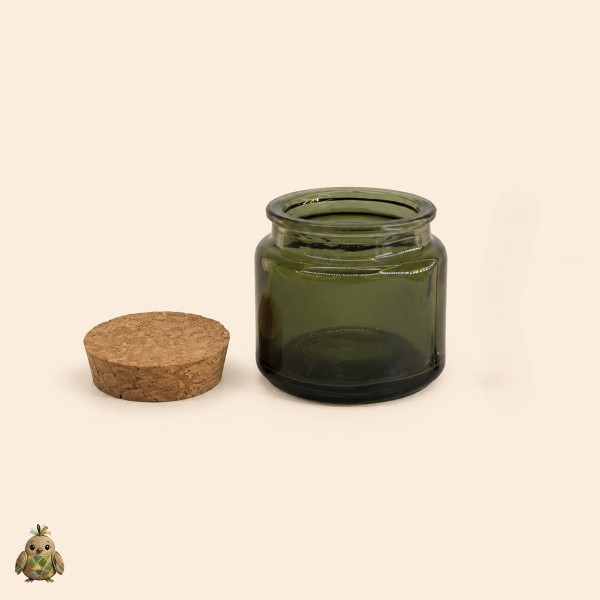 Borcan din sticla verde tip apotecar, 100 ml, cu capac din pluta