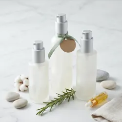Frosted Glass Pump Bottles - Natural Cosmetics